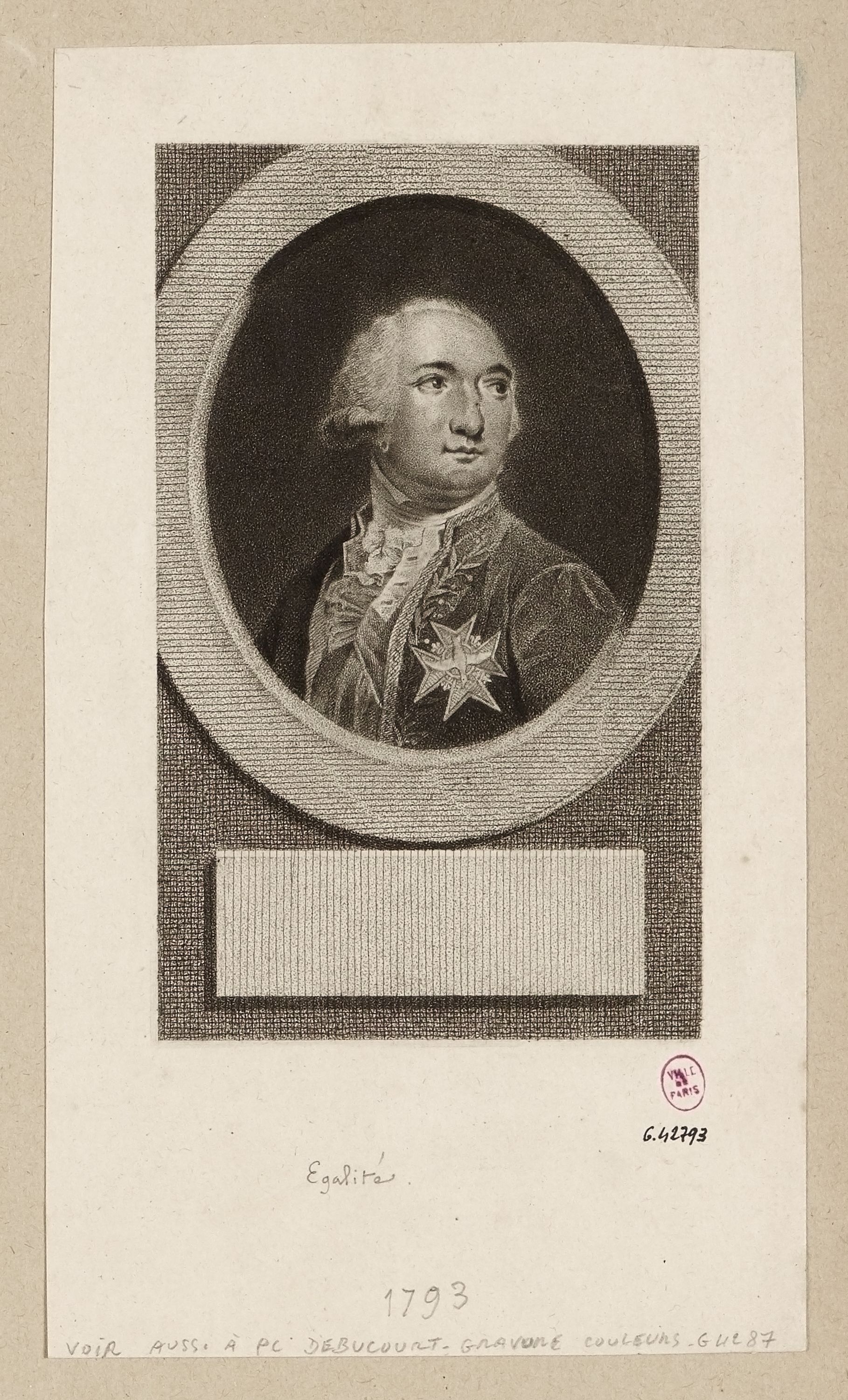 Anonyme, Portrait du duc d'Orléans Philippe Egalité de trois-quarts à droite dans un médaillon