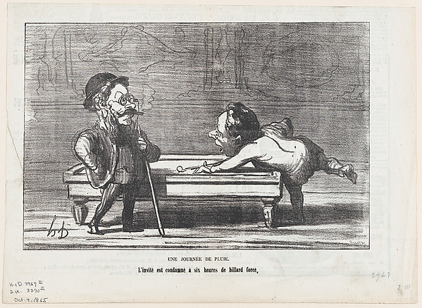 Honoré Daumier, A rainy day: The guest is condemned to six hours of billiards, from "The joys of country life"