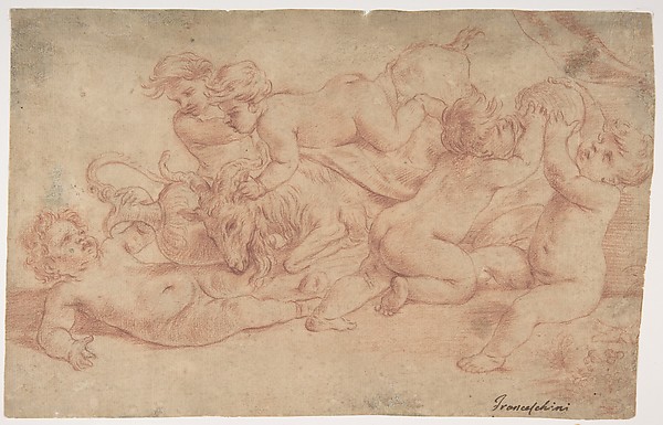 Carlo Cignani, Five Putti Playing with a Goat (Bacchanalia)