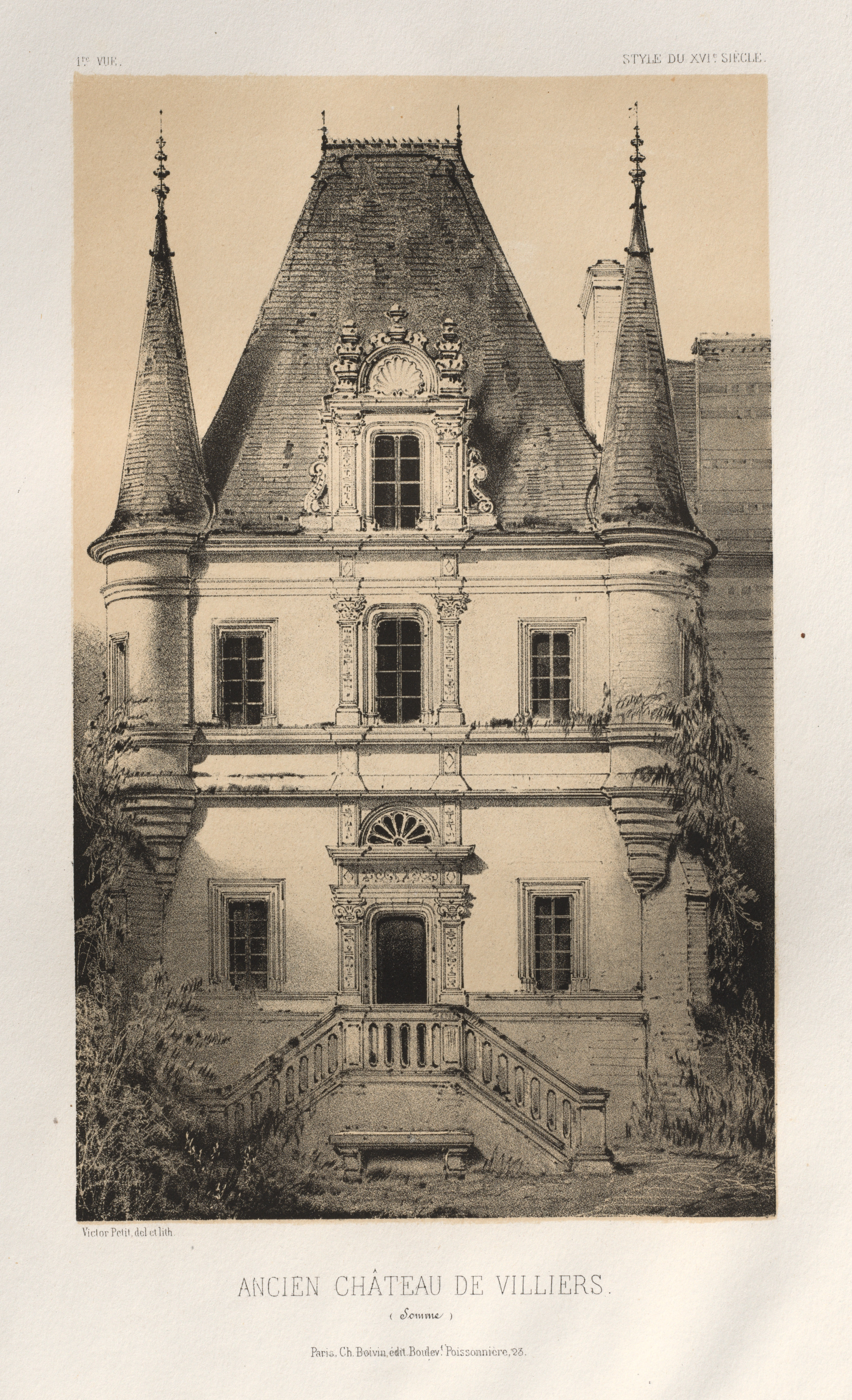 Victor Petit, Architecture Pittoresque ou Monuments des xveme. Et xvieme. Siecles: Chateaux De France des XV et XVI Siecles: Pl. 1, Ancien Chateau de Villiers (Somme)
