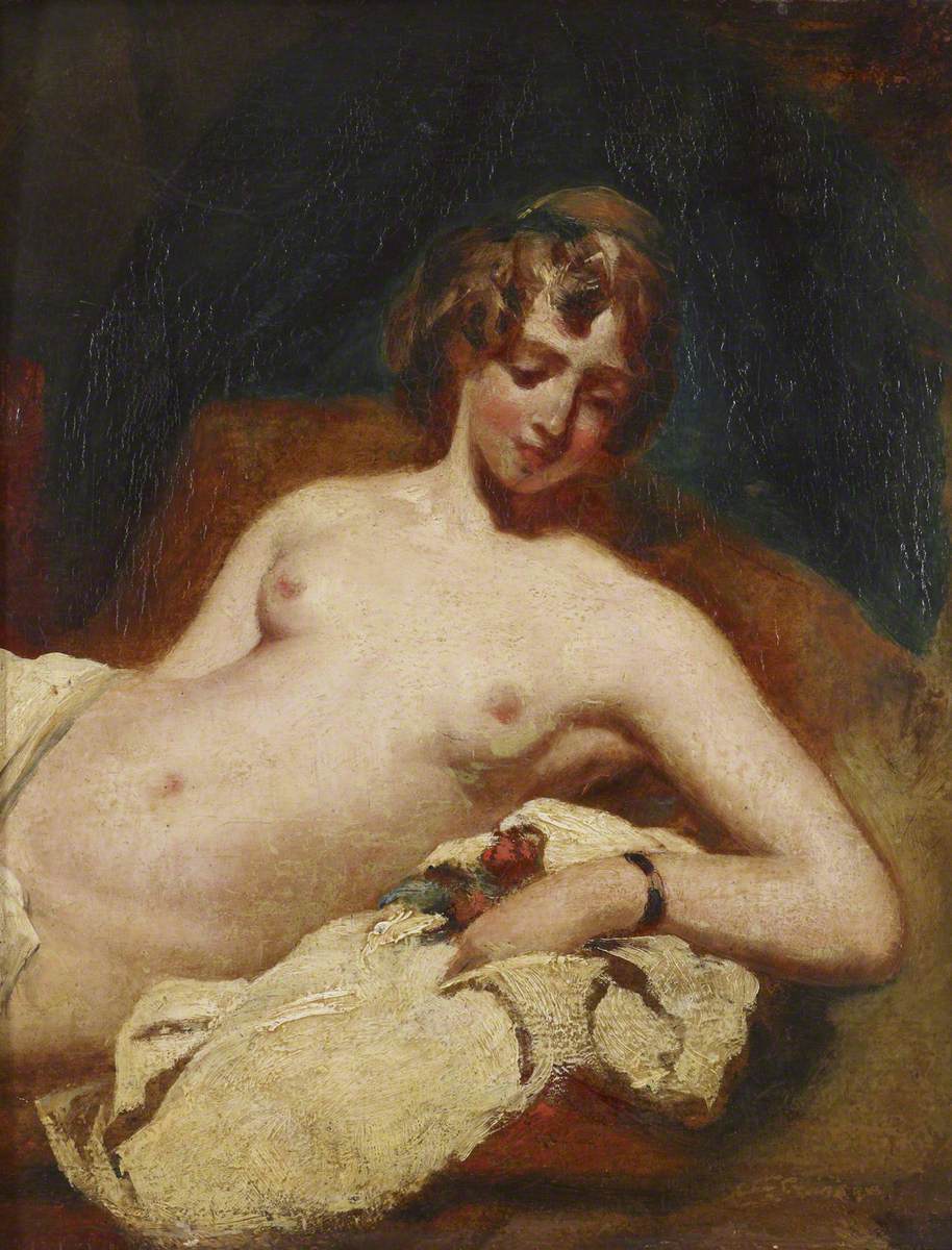 William Etty, Half-figure of a reclining Female Nude on her side
