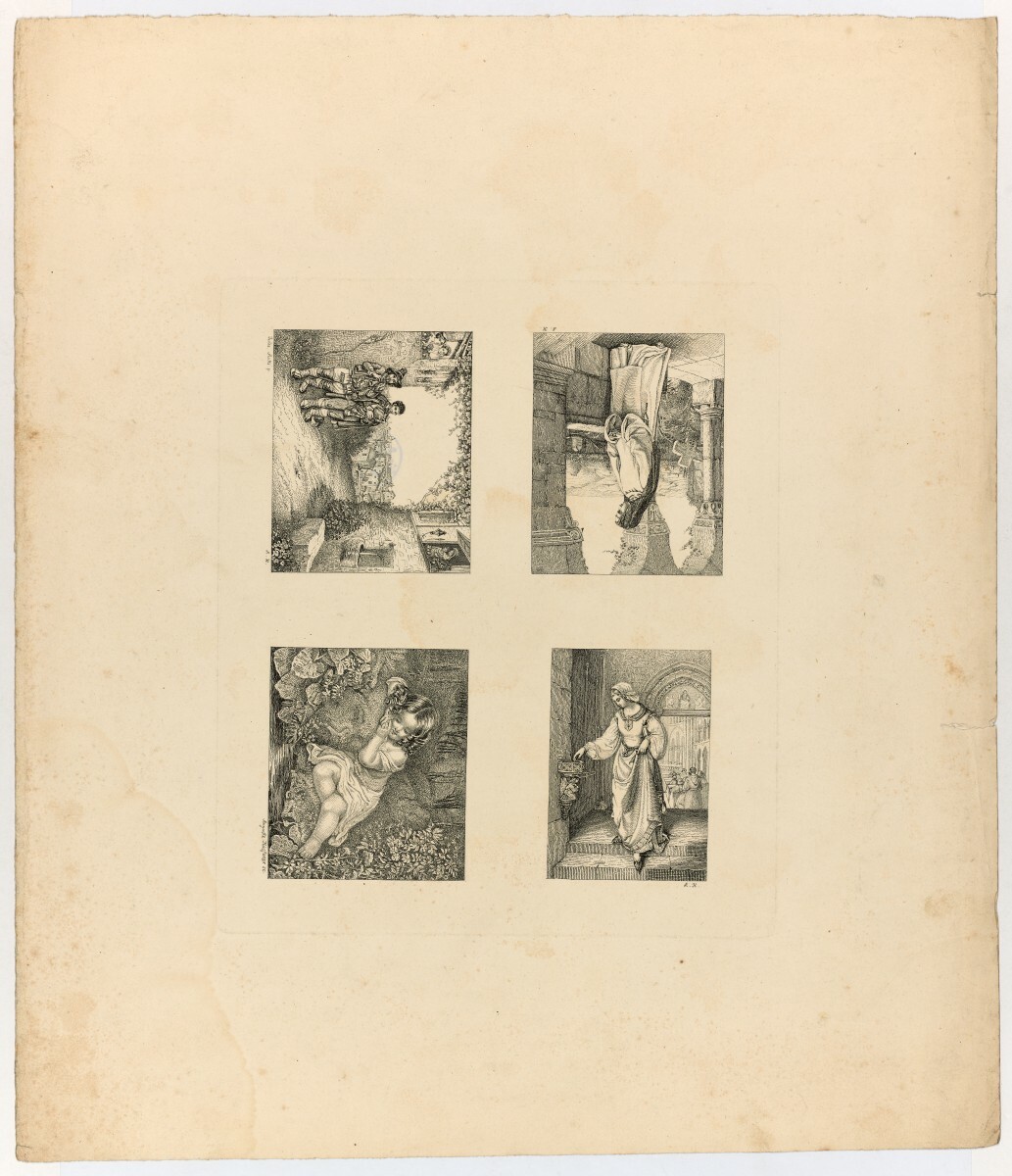 Unknown artist, Hüssener, Auguste; Ratti, Julie (nach): Andruckbogen mit vier Gemäldereproduktionen