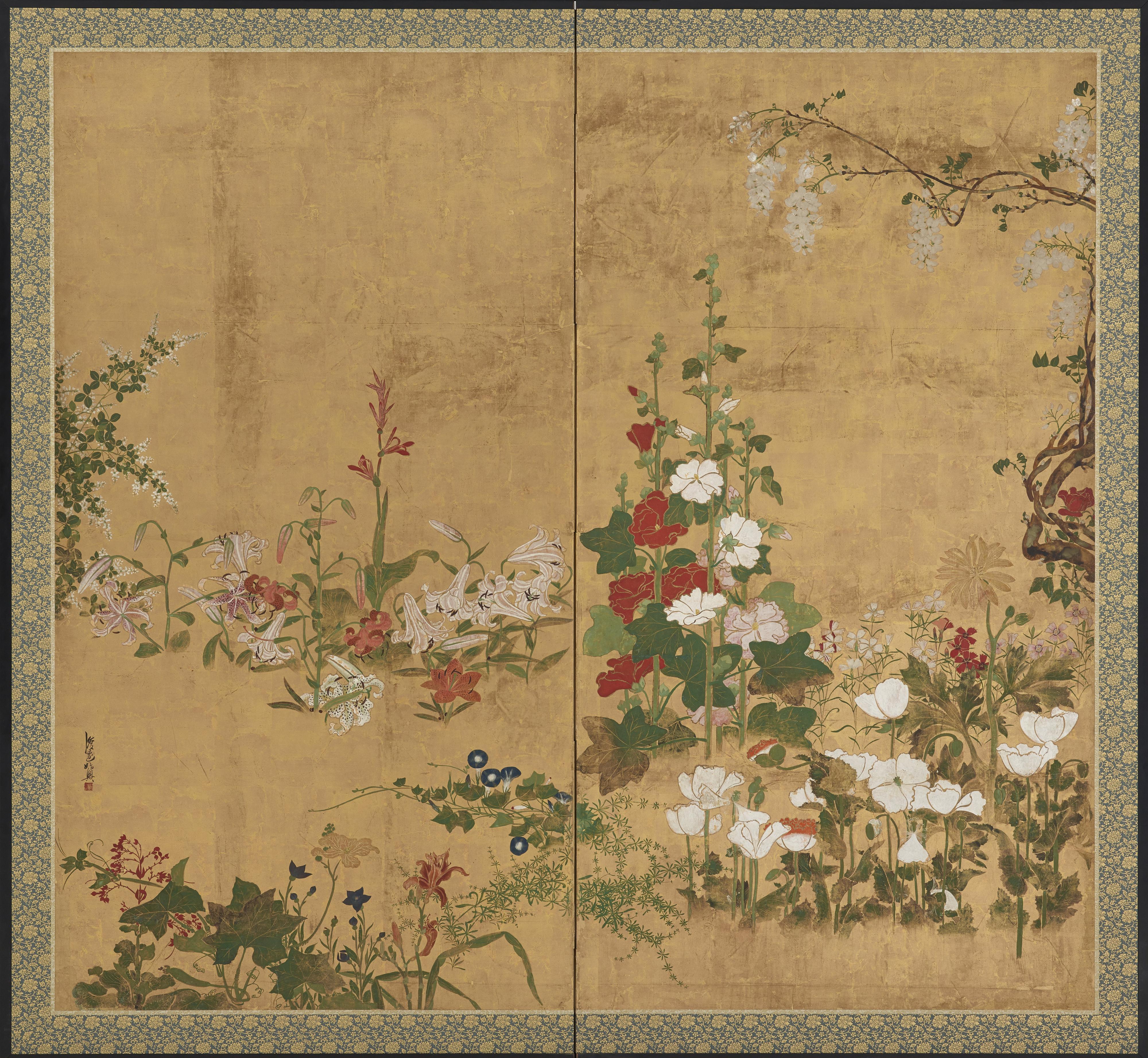 Watanabe Shiko, Flowers 花木図屏風