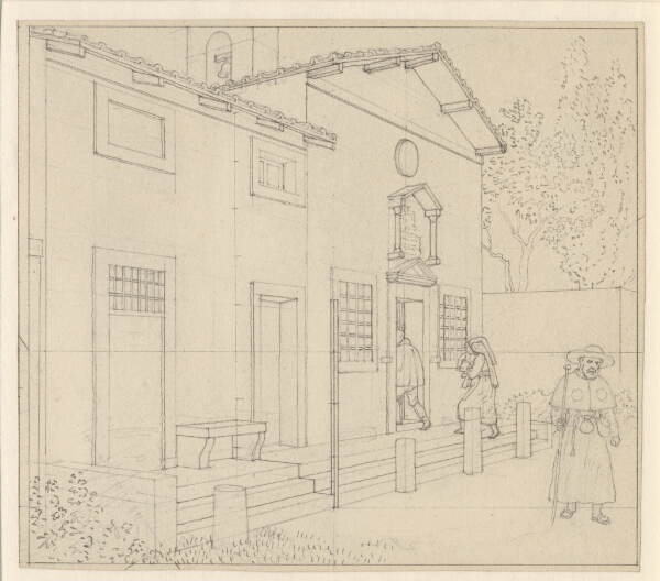 C.W. Eckersberg, Linearperspektiven anvendt paa Malerkunsten - Udkast til ikke anvendt illustration - Foran en sydlandsk kirke.