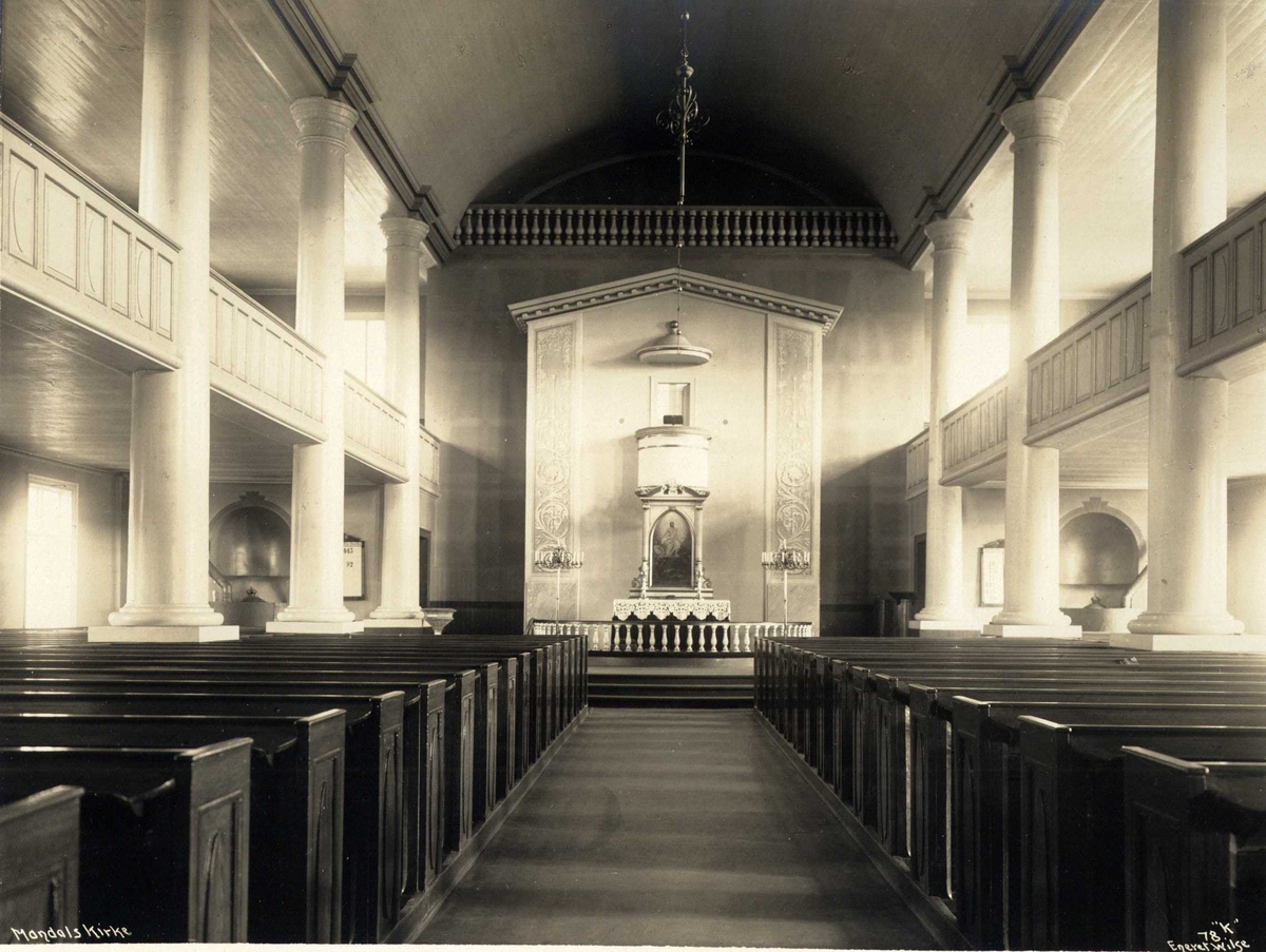 Anders Beer Wilse, Interiør fra Mandal kirke, Mandal, Vest-Agder. Fotografert 1912.