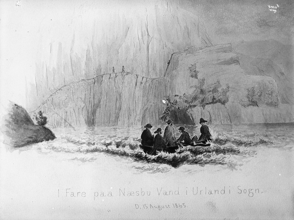 Anders Beer Wilse, Konv: Turistforeningen Tekst på tegning: I Fare paa Næsbu Vand i Urland i Sogn D. 15 August 1865