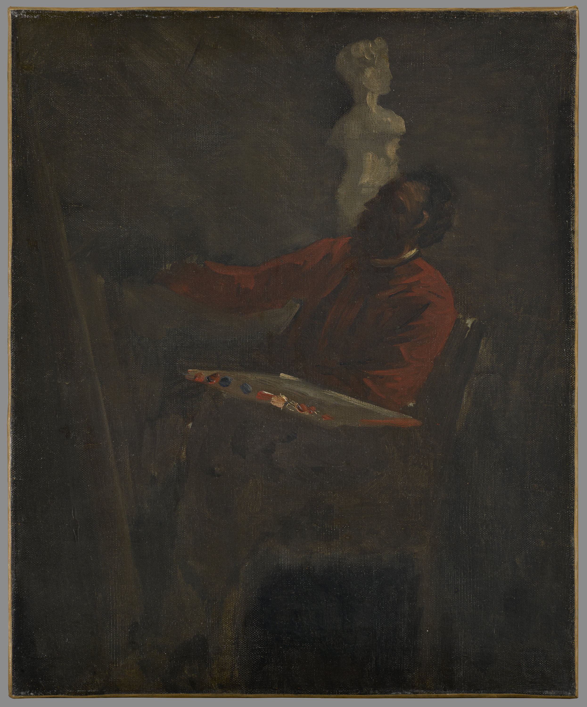 Jean-Baptiste Carpeaux, Carpeaux en veston rouge peignant dans son atelier