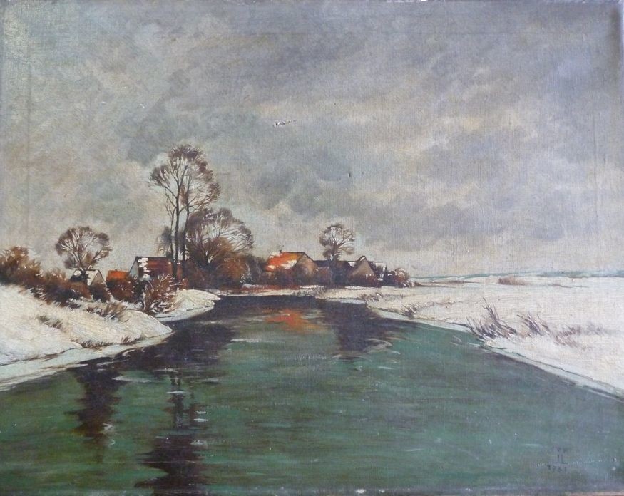 Unknown artist, Ölgemälde Winternachmittag (Kopie)