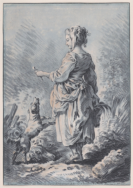Gilles Demarteau, Young Woman with a Dog