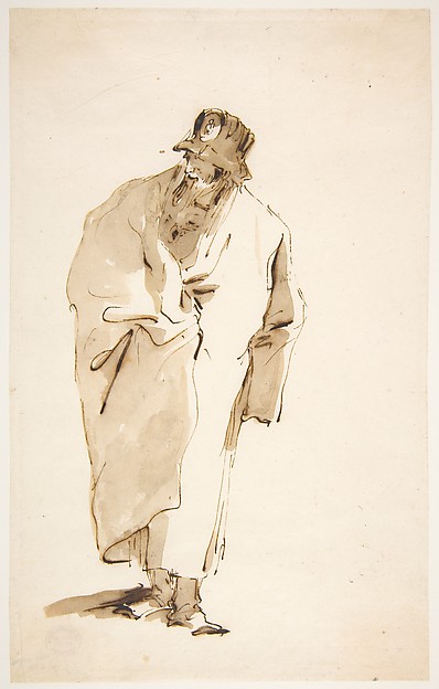 Giovanni Battista Tiepolo, Standing Man in a Full Coat and High Hat with a Medaillon
