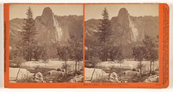 Carleton Watkins, The Sentinel. Front View, 3270 feet. Yosemite Valley, Mariposa Co., Cal.