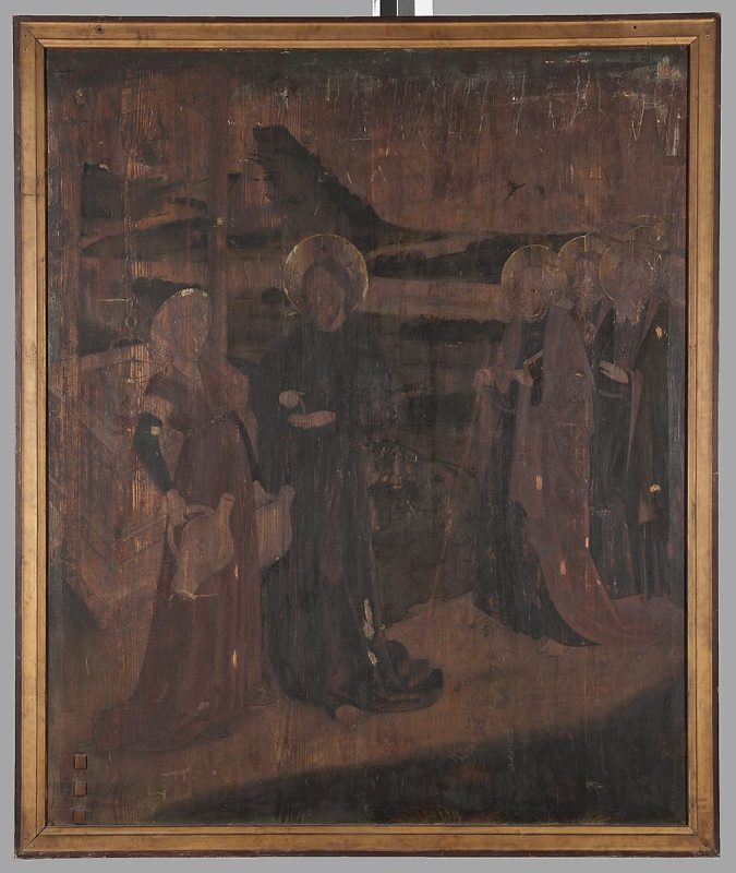 Mikołaj Obilman, Legnica polyptych - right wing external - upper panel - obverse: St Barbara, St Catherine, St Dorothy; reverse: Christ and the Samaritan