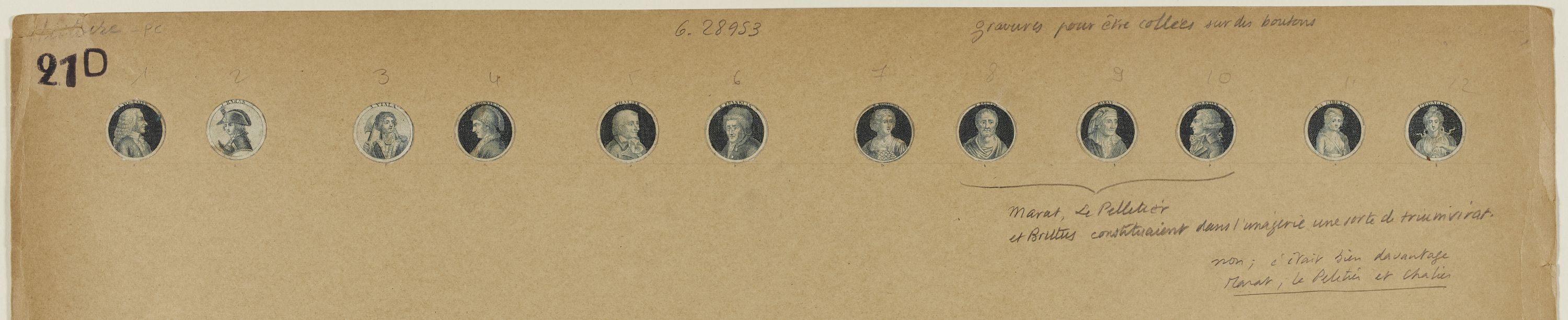 Anonyme, Portrait du philosophe François Arouet Voltaire, d'une série de 12 médaillons portraits destinés à orner des boutons d'habits, 1793-1794 (An II). Révolution française.