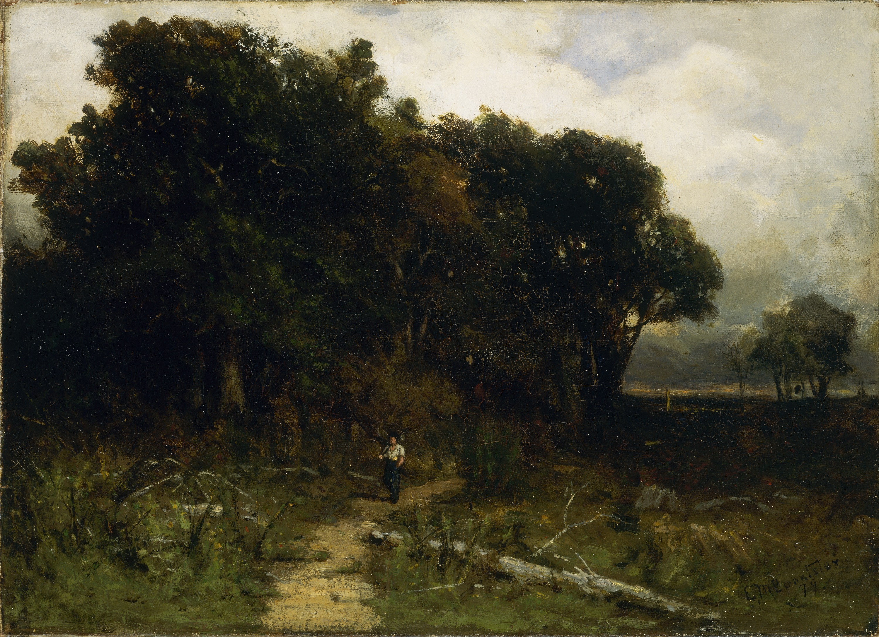 Edward Mitchell Bannister, Untitled (landscape, woodcutter on path)