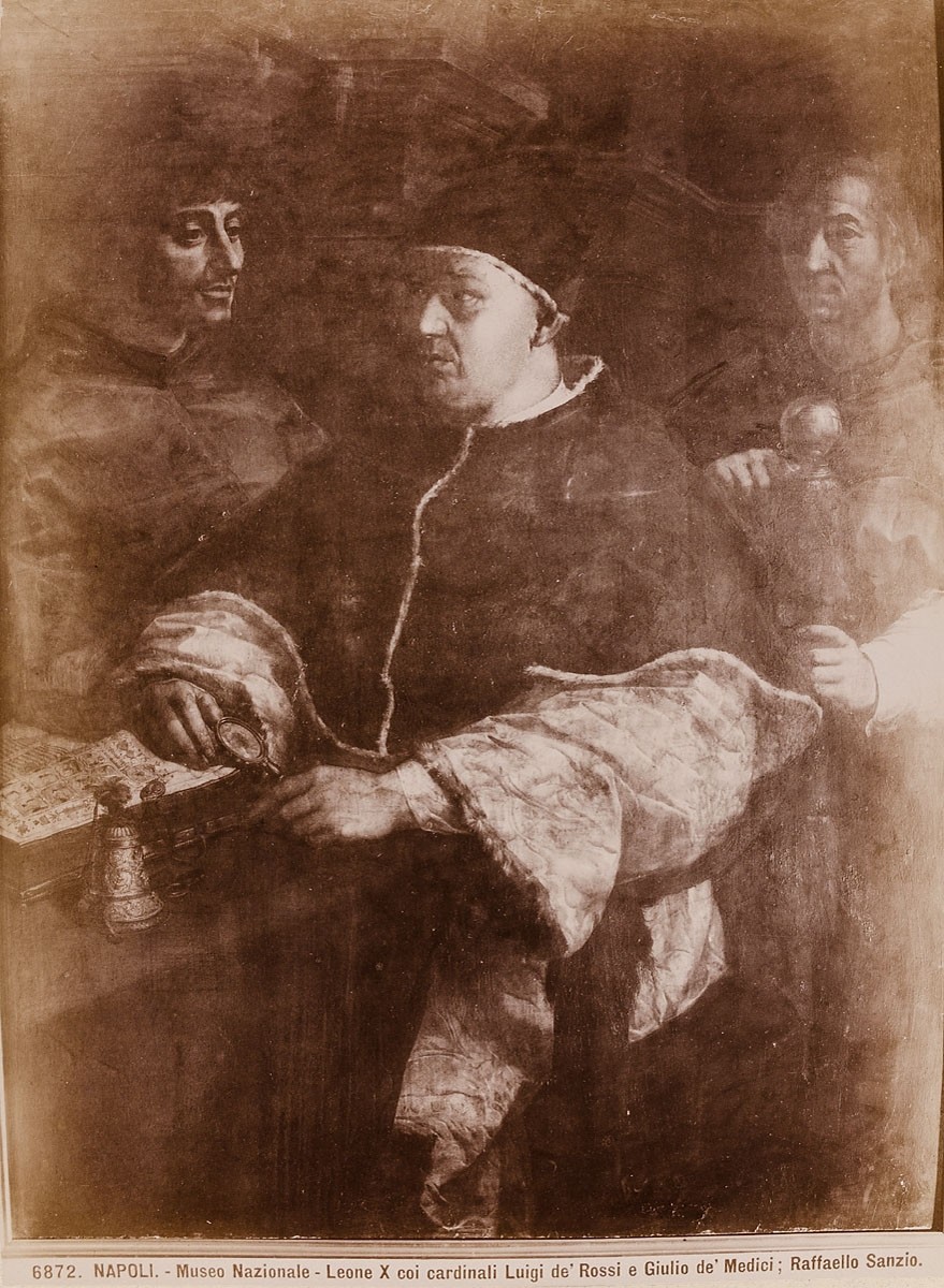 Giacomo Brogi, Napoli - Museo Nazionale: Leone X coi cardinali Luigi de' Rossi e Gulio de' Medici, Raffaello Sanzio