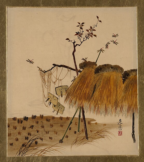 Shibata Zeshin, Lacquer Paintings of Various Subjects: Stack of Rice and Dragonflies