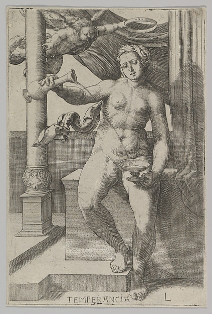 Lucas van Leyden, Temperance, from the series The Virtues