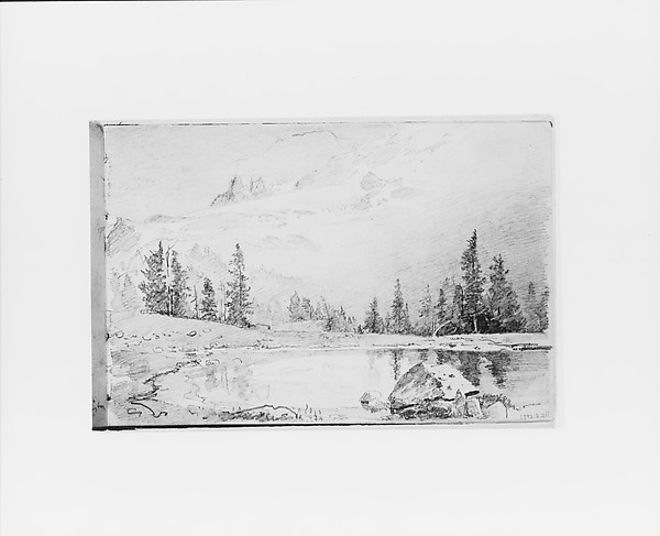 William Trost Richards, Mountain Landscape with Lake in Foreground [Mount Tacoma?] (from Sketchbook X)