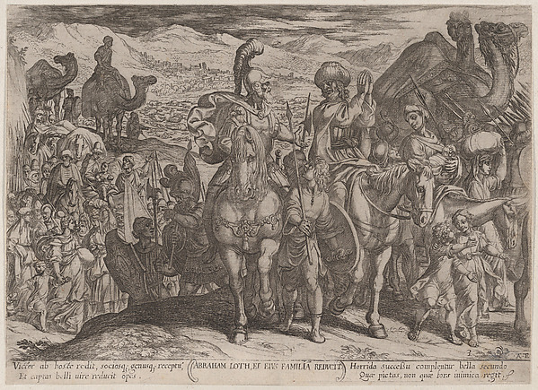 Antonio Tempesta, Plate 3: Abraham Taking Lot and His Family to His Own Land, from "The Battles of the Old Testament"