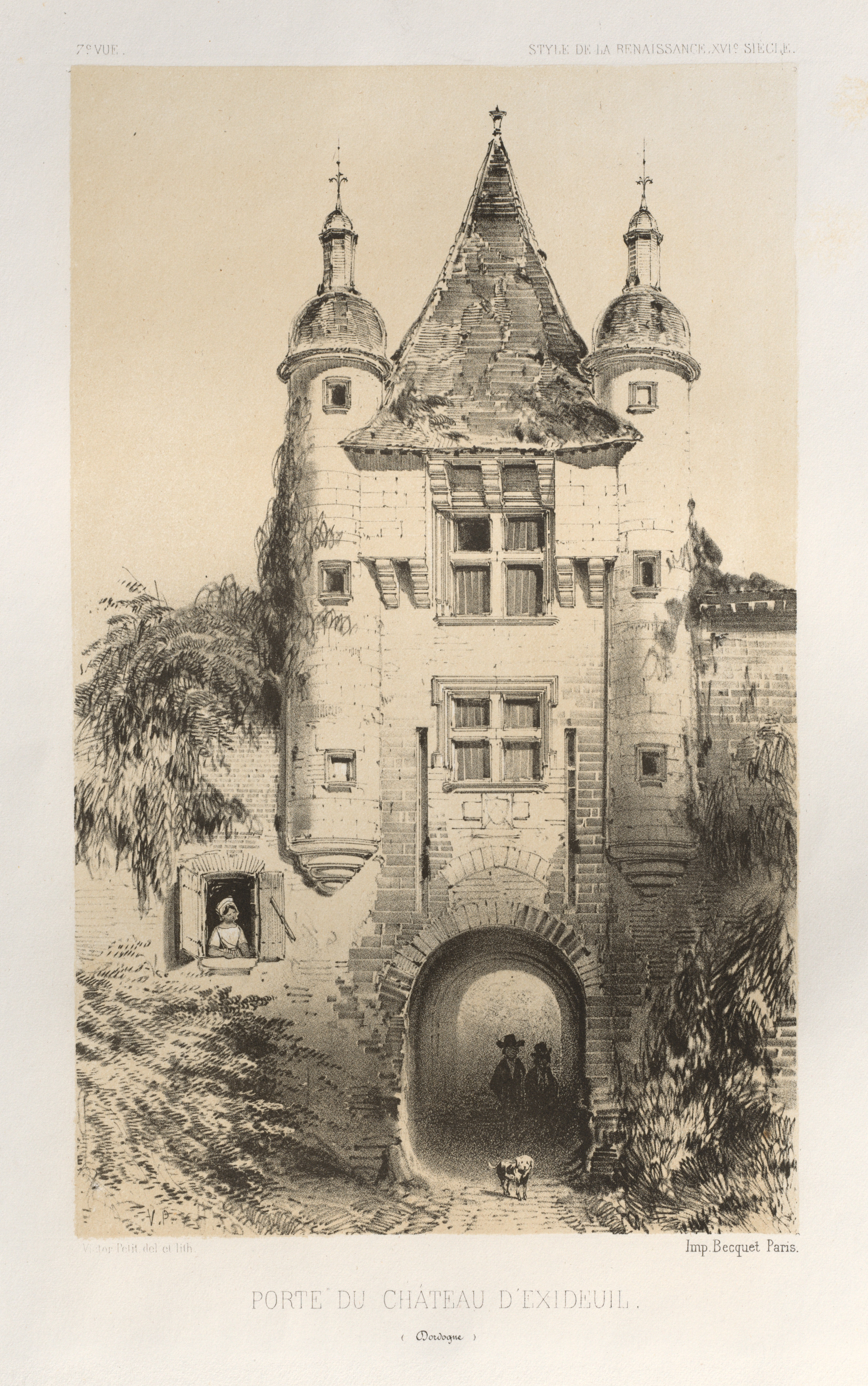 Victor Petit, Architecture Pittoresque ou Monuments des xveme. Et xvieme. Siecles: Chateaux De France des XV et XVI Siecles: Pl.7, Porte du Chateau d'Exideuil (Dordogne)