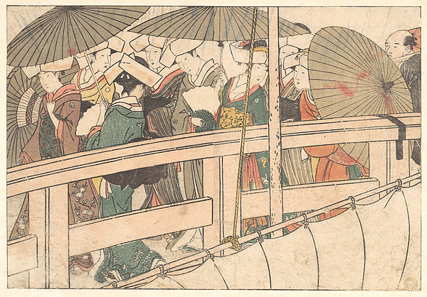 Kitagawa Utamaro, Women on a Bridge, from the illustrated book Flowers of the Four Seasons