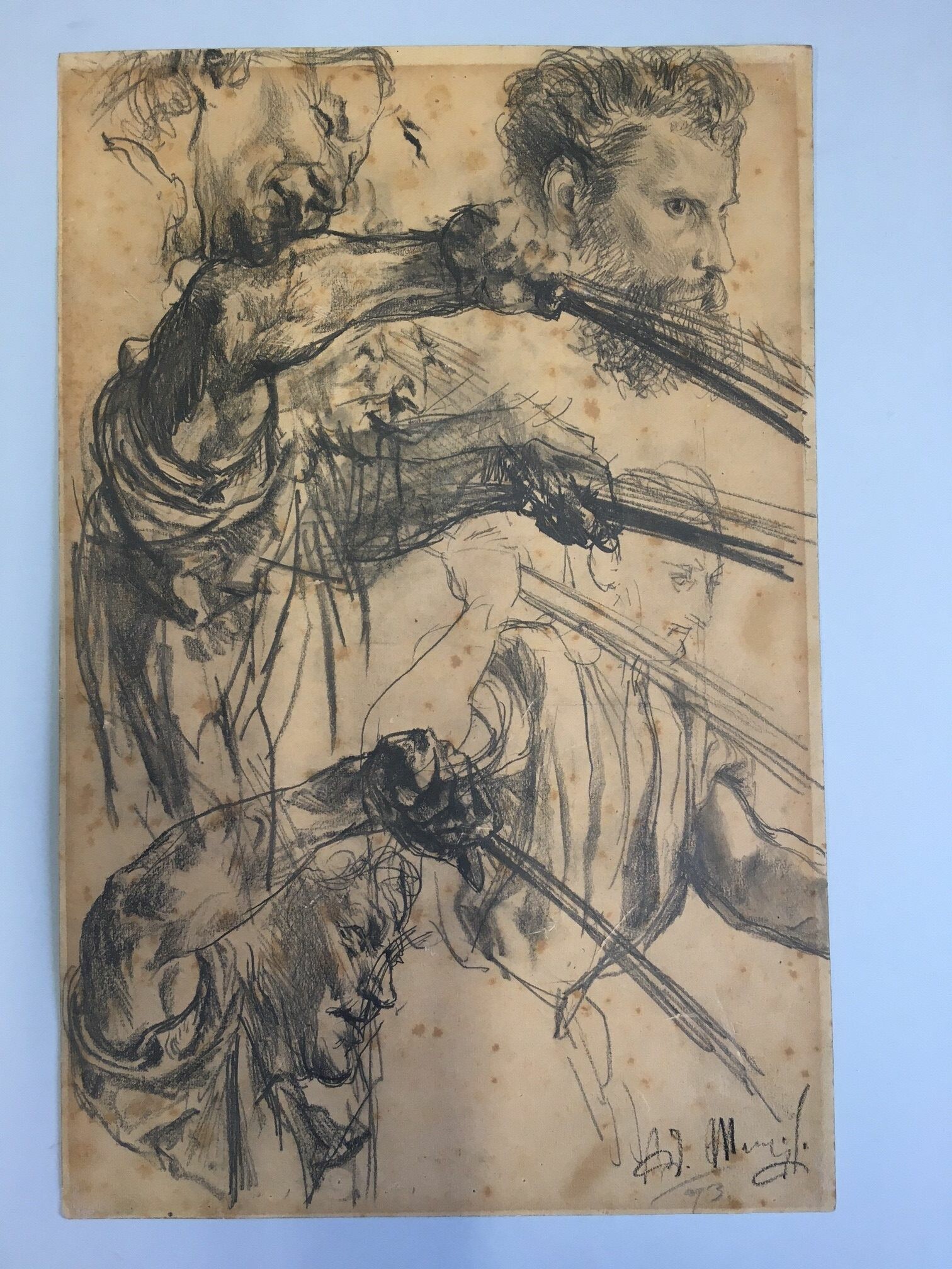 Adolph von Menzel, Figurenstudie zum Gemälde Eisenwalzwerk
