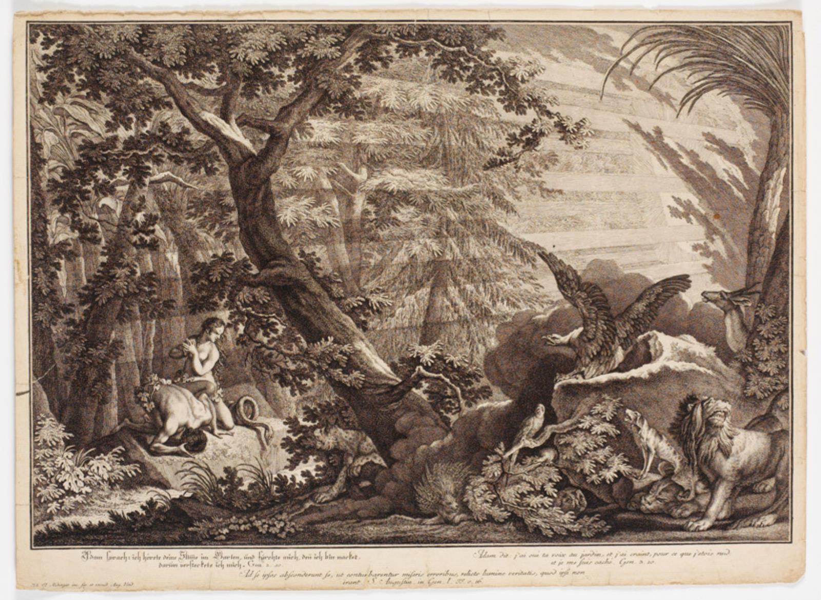 Johann Elias Ridinger, Adam og Eva opdager, de er nøgne