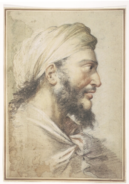 Salvator Rosa, Hoved af en skægget mand med turban i profil mod højre