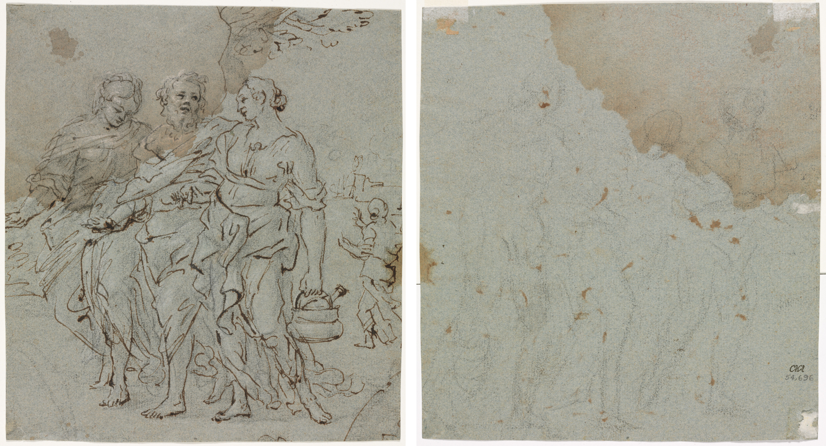 Pietro da Cortona, Lot and His Daughters (recto); Sketch for Lot and His Daughters (verso)