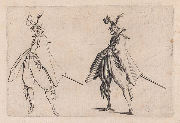 Jacques Callot, Le Gentilhomme au Grand Manteau, Vu de Face (The Gentleman with the Large Mantle, Viewed from the Front), from "Les Caprices" Series B, The Nancy Set