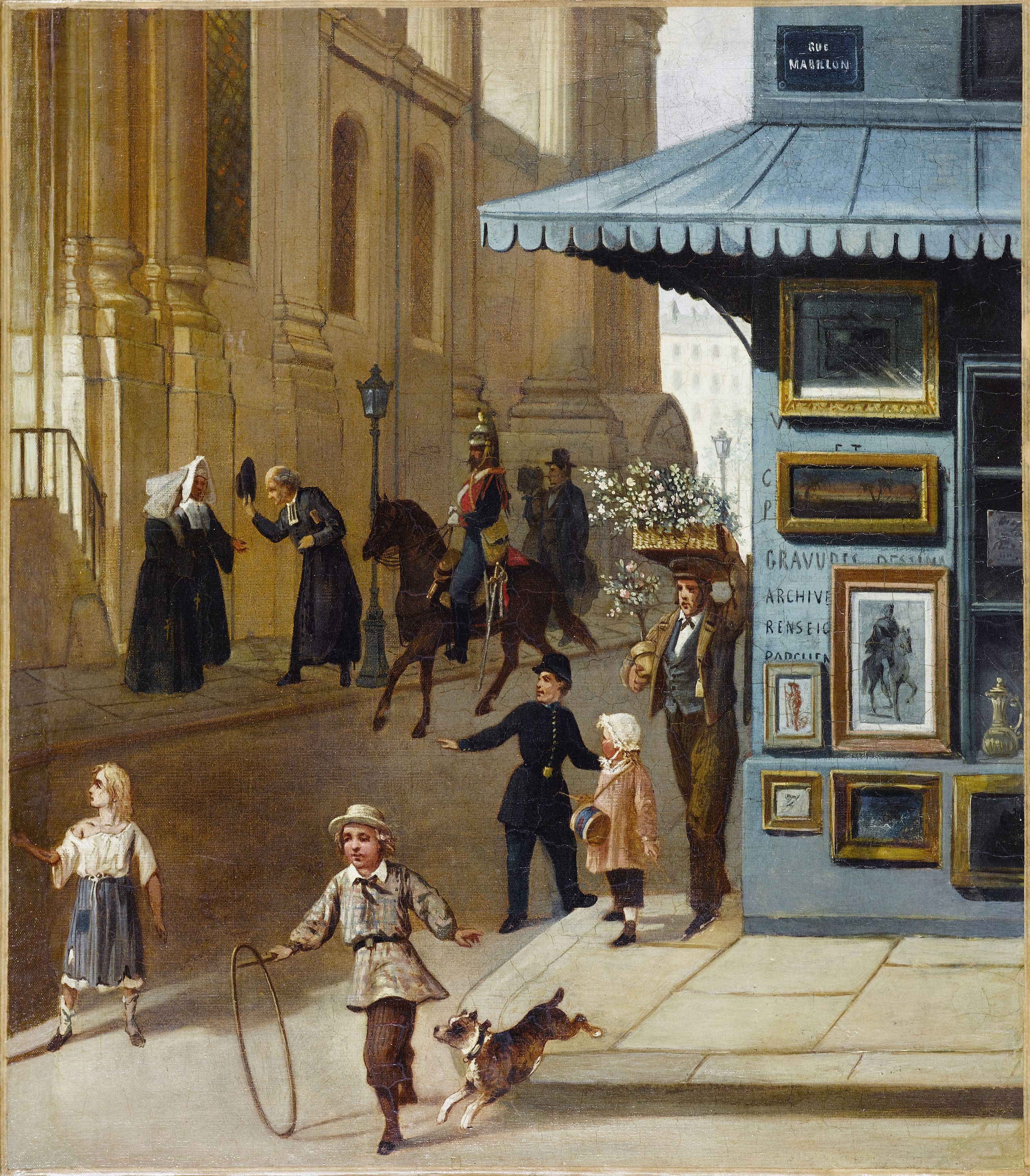 Anonyme, Marchand d'estampes à l'angle de la rue Mabillon et de la rue Saint-Sulpice, vers 1860