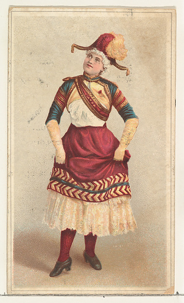 W. Duke, Sons & Co., Actress lifting long skirt to dance, from Stars of the Stage, Second Series (N130) issued by Duke Sons & Co. to promote Honest Long Cut Tobacco