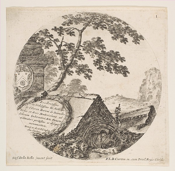Stefano della Bella, Fragments from ancient monuments, plate 1 from "Roman landscapes and ruins" (Paysages et ruines de Rome)