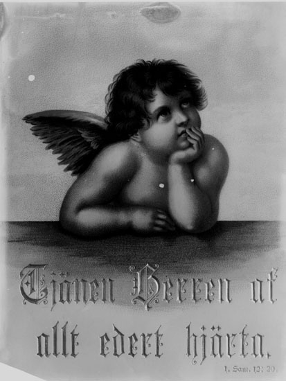Samuel Lindskog, Målning: Ängel. Religiös bild med texten: "tjänen Herren ut allt edert hjärta." (1. Sam 12:20.)