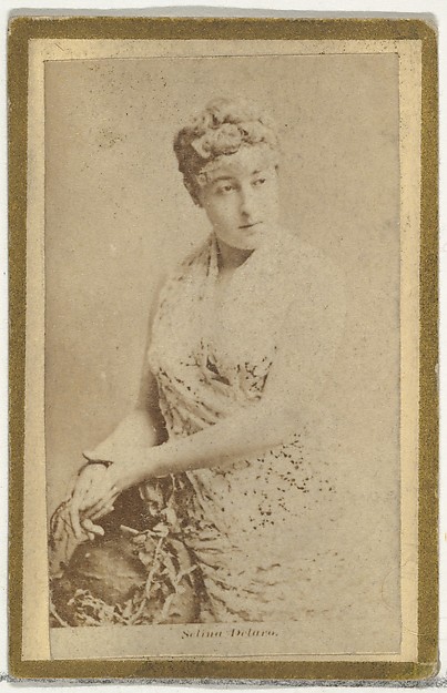 Allen & Ginter, Selina Delaro, from the Actresses and Celebrities series (N60, Type 2) promoting Little Beauties Cigarettes for Allen & Ginter brand tobacco products