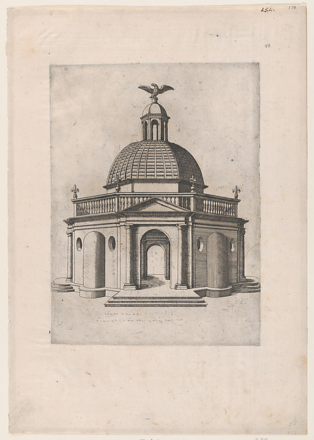 Anonymous, Octagonal Temple with a dome, surmounted by a domed turret, crowned with an eagle, from "Speculum Romanae Magnificentiae"