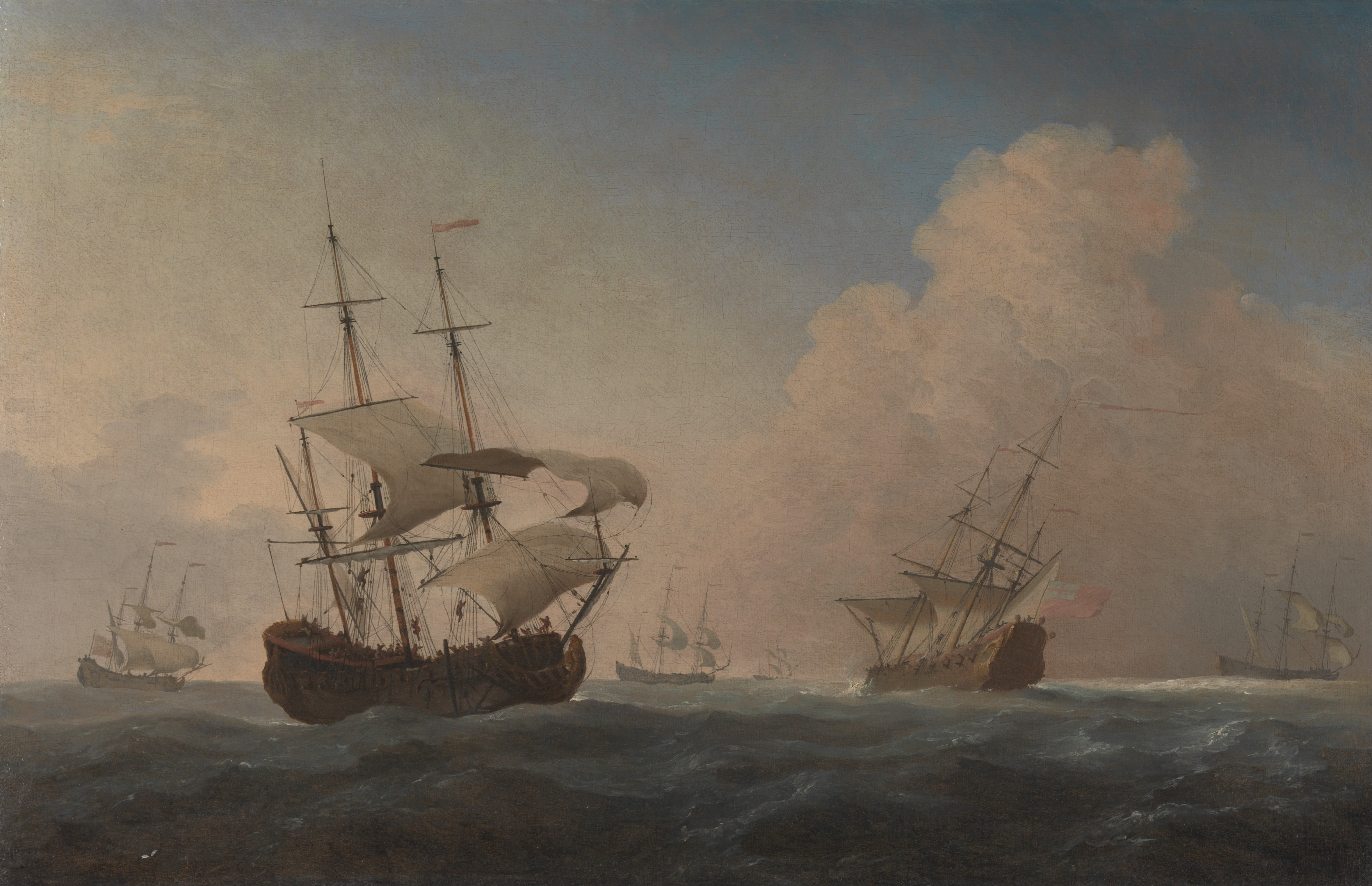 Willem van de Velde the Younger, English Warships Heeling in the Breeze Offshore