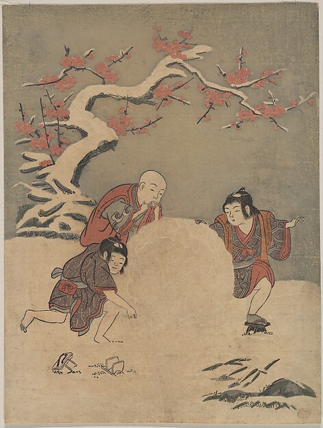 Suzuki Harunobu, Three Boys Making a Snowman