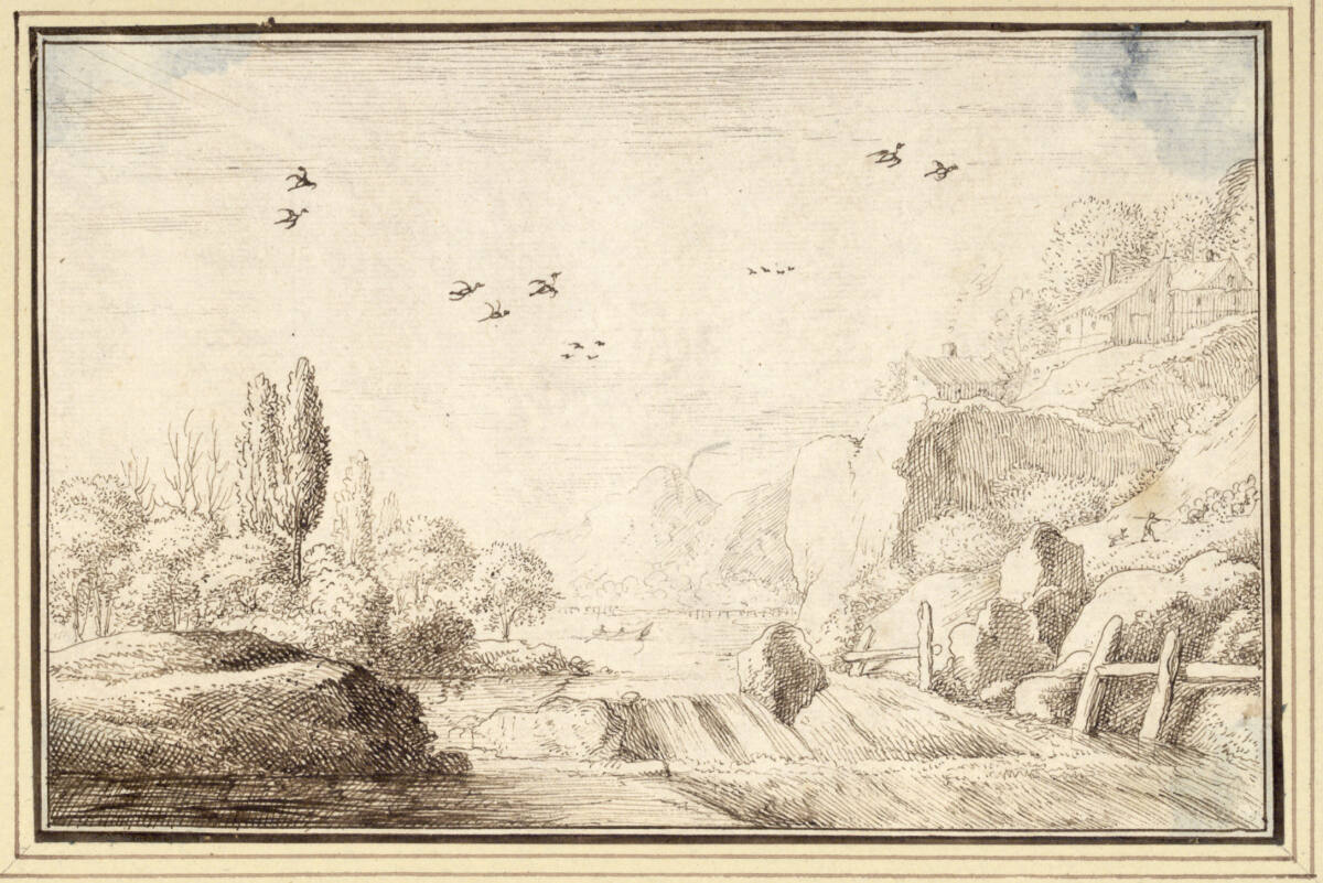 AlbertFlamen, Flußlandschaft mit Felsen und Stromschnelle (I-14b)