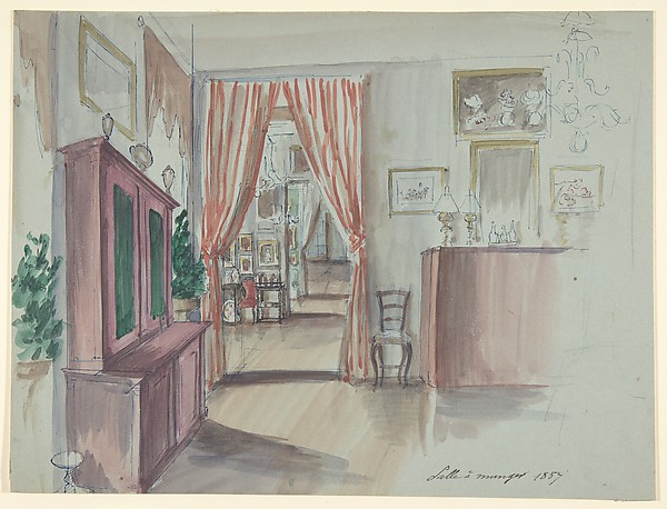 Anonymous, French, 19th century, Drawing of an Interior: Salle à manger