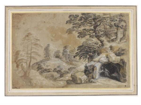 Unknown, Landscape with a Hermit in a Rocky Grotto