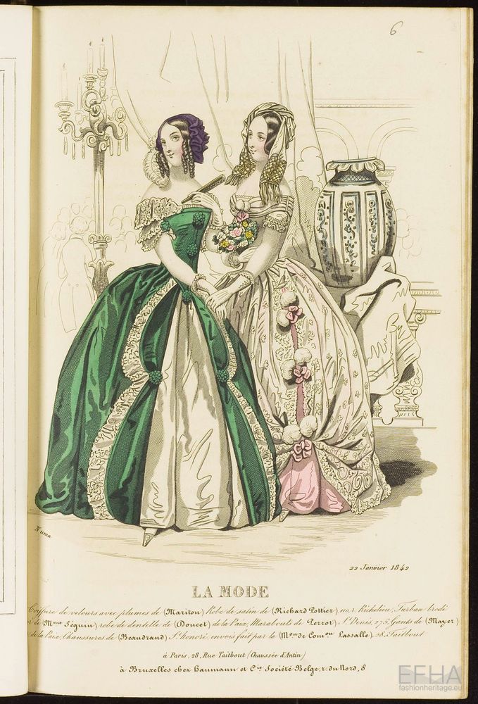 Unknown artist, Modeprent (in kleur) uit 'La mode : album des salons' 1842-01-06