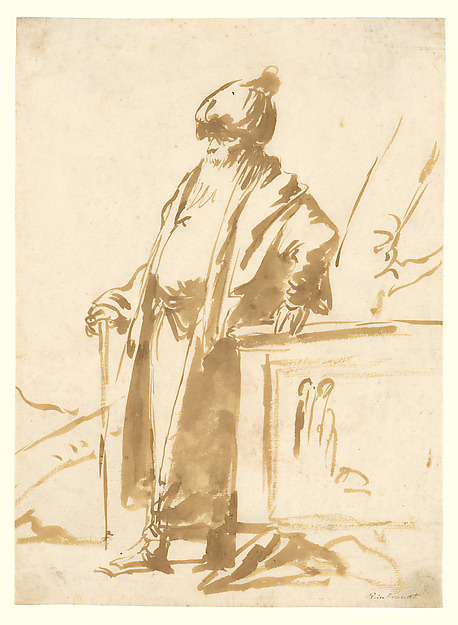 Giovanni Domenico Tiepolo, An Old Man in Oriental Dress, Standing by a Pagan Altar