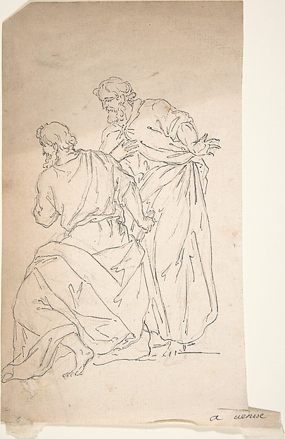 Anonymous, French, 18th century, Sketch of Two Male Figures in Classical Costume