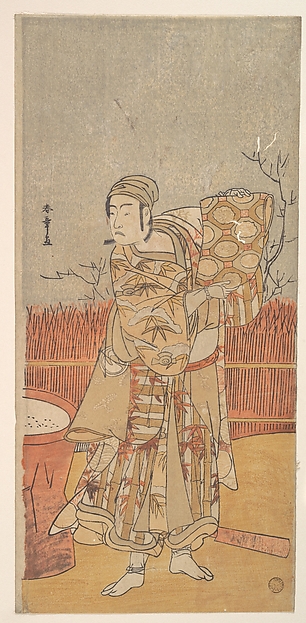 Katsukawa Shunshō　勝川春章, The Actor Sawamura Sojuro III Holding up a Piece of Brocade