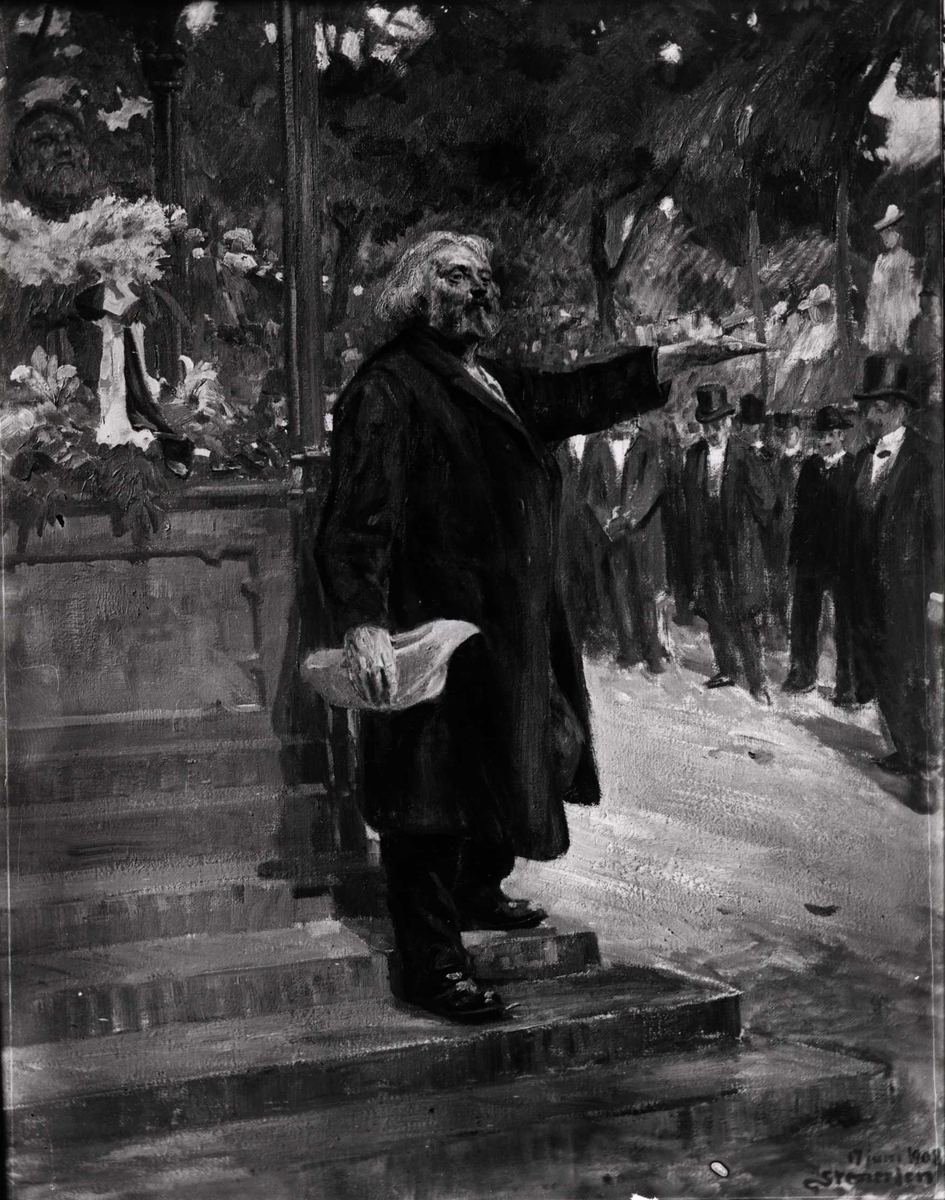 Anders Beer Wilse, Erik Vullum taler ved Wergelands grav 17. juni 1908. Maleri av Gudmund Stenersen.
