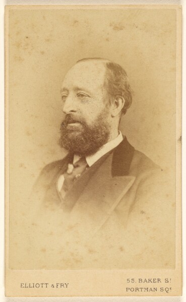Elliott & Fry, [Unidentified bearded man, in 3/4 profile, printed in vignette-style]