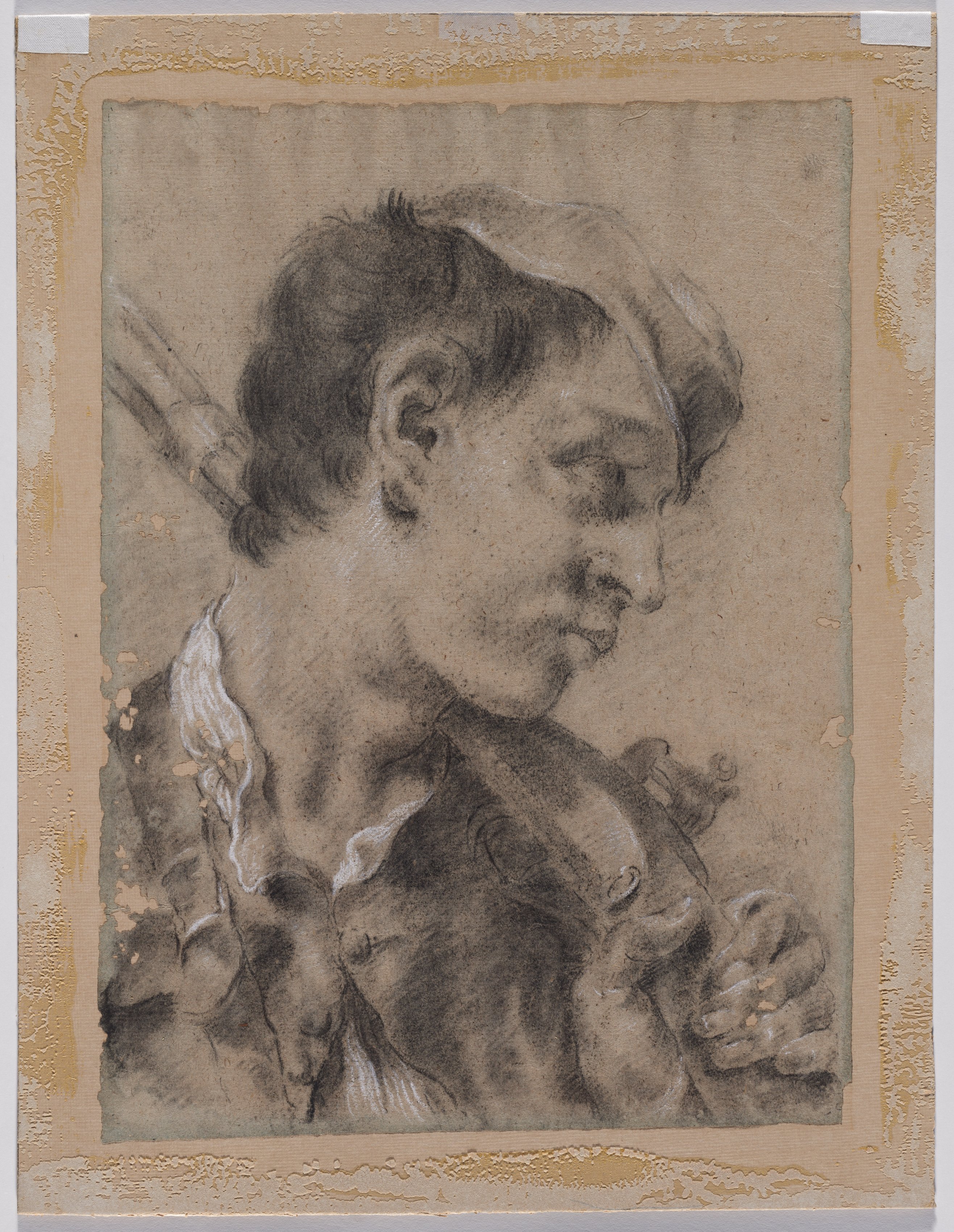 Giovanni Battista Piazzetta, Head of a Young Man in Profile with a Gun over His Shoulder