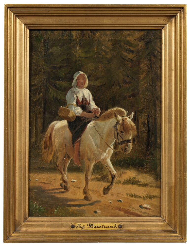 Wilhelm Marstrand, A Woman from Dalecarlia Riding Barefooted on a White Horse