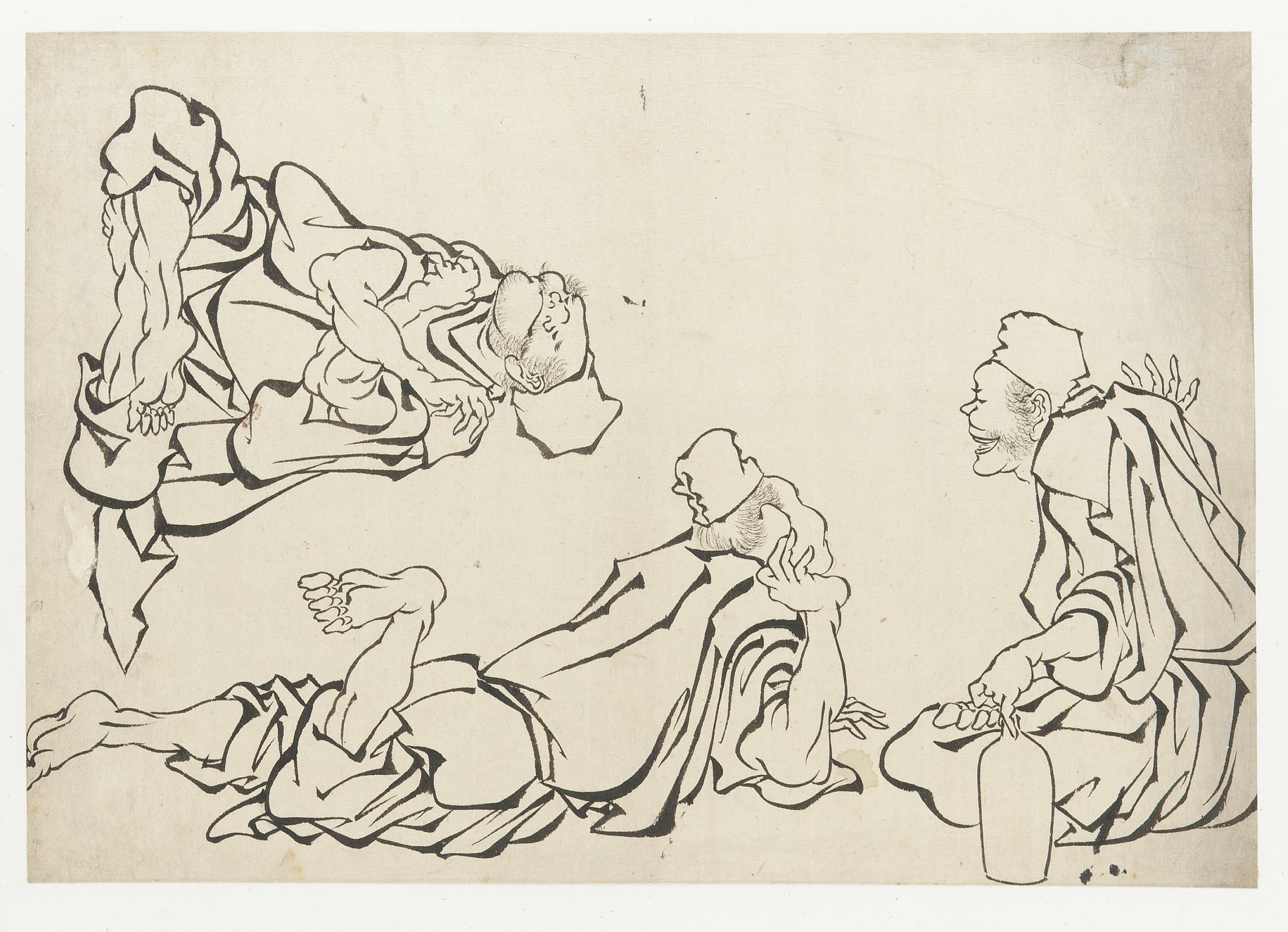 Katsushika Hokusai, A sake bout
